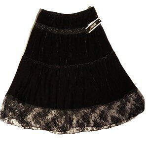 AMY BYER Skirt sz M  Black Velvet   Layered  Ruffles  Sequin/Beaded  Prairie NWT